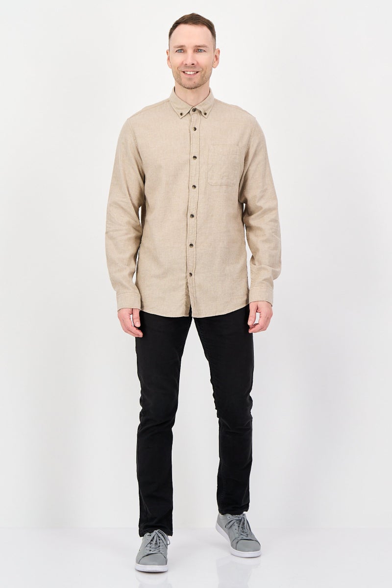 JACK & JONES Men Regular Fit Solid Long Sleeve Casual Shirt, Beige - Image 2